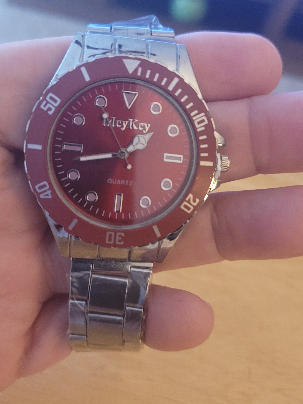 MyKey Red Dial Stainless Steel Quartz Watch
